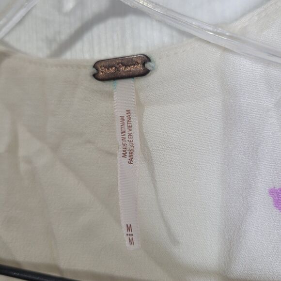 Free People Medium dress deep v-neck wrap button ruffle flutter sleeve sheer - Picture 8 of 8